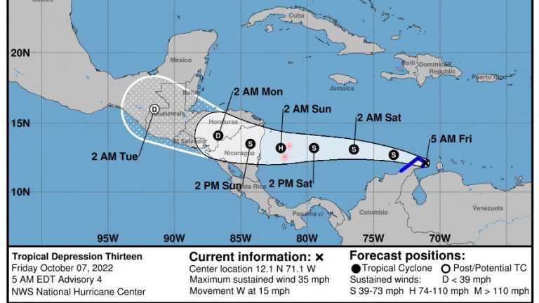 Tropical Depression 13 strengthening in Caribbean, expected to become Hurricane Julia