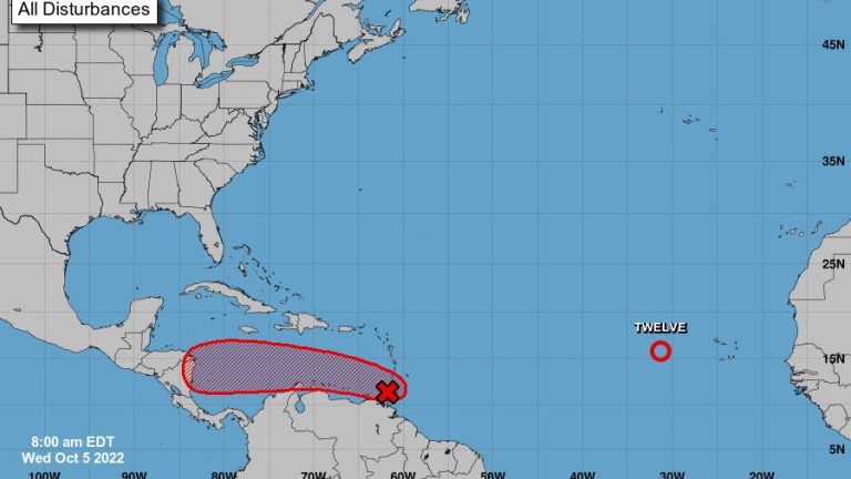 Tropical Depression 12 forms in Atlantic. Wave nearing Caribbean shows signs of strengthening