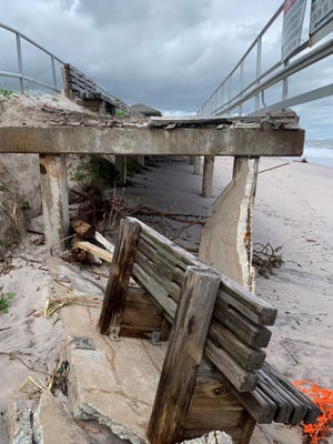 The southern end of the Humiston Park boardwalk in Vero Beach is shown in pieces Thursday, Nov. 10, 2022, after Hurricane Nicole passed the area.
