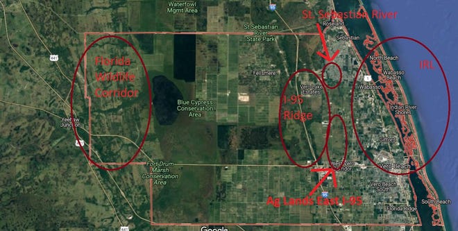 A map provided by Vote Yes for Water Resources Indian River Lagoon and Wildlife Habitat shows some potential further areas for environmental preservation in Indian River County.