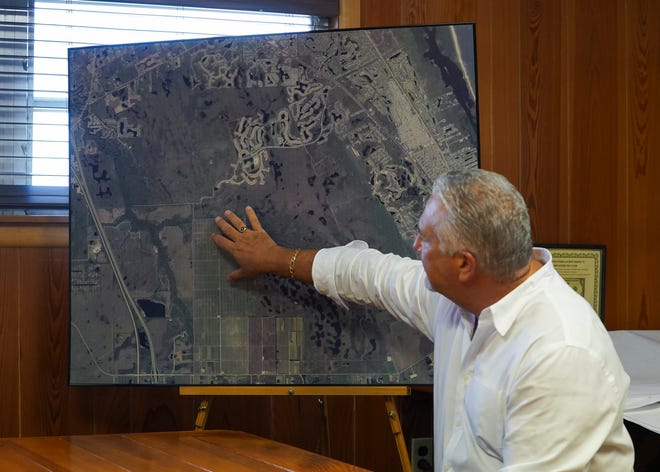 Rick Melchiori, general manager of Becker Holding Corp., the company overseeing the Atlantic Fields project, discusses the project Tuesday, Sept. 6, 2022, in Martin County. The project proposal includes 317 single-family homes and an 18-hole golf course on 1,530 acres on the north side of Southeast Bridge Road one mile east of Interstate 95. After months of discussions, debates, and delays, the Martin County Commission is scheduled to take a final vote Sept. 13 on a so-called "rural lifestyle" land-use designation, as well as plans for the Atlantic Fields subdivision. The rural lifestyle land-use designation would allow higher density development outside of the county's urban service area.