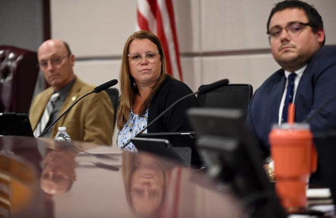 Port St. Lucie Mayor Shannon Martin (center) along with Councilman Dave Pickett (left) and Coundilman Anthony Bonna are seen during a Port St. Lucie City Council meeting with on Monday, July 25, 2022, in the council chambers Port St. Lucie.