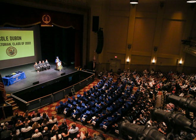 John Carroll Catholic graduating seniors participate in the school's 87th commencement ceremony Friday, May 20, 2022, at the Sunrise Theatre in Fort Pierce.