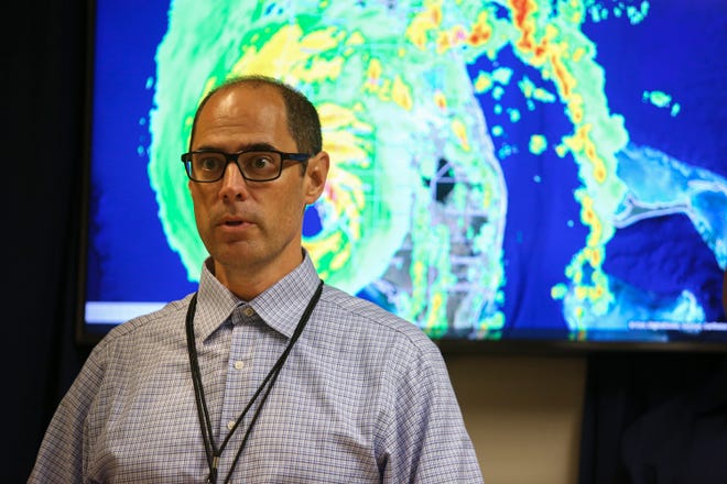 County Administrator Jason Brown gives an update during a press conference held at the Indian River County Emergency Operations Center in Vero Beach on Wednesday, Sept. 28, 2022.