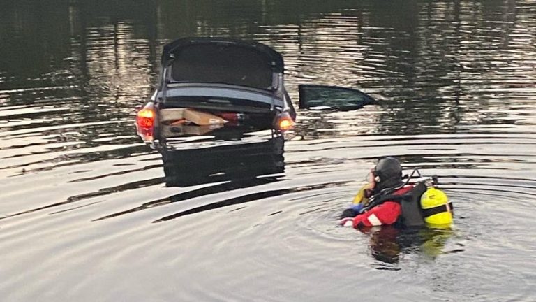 Detective rescues woman in car submerged in pond
