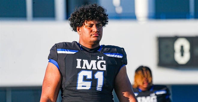 Francis Mauigoa, from IMG Academy in Bradenton, Florida, is ranked the No. 1 offensive tackle in the 2023 recruiting class by 247Sports Composite.