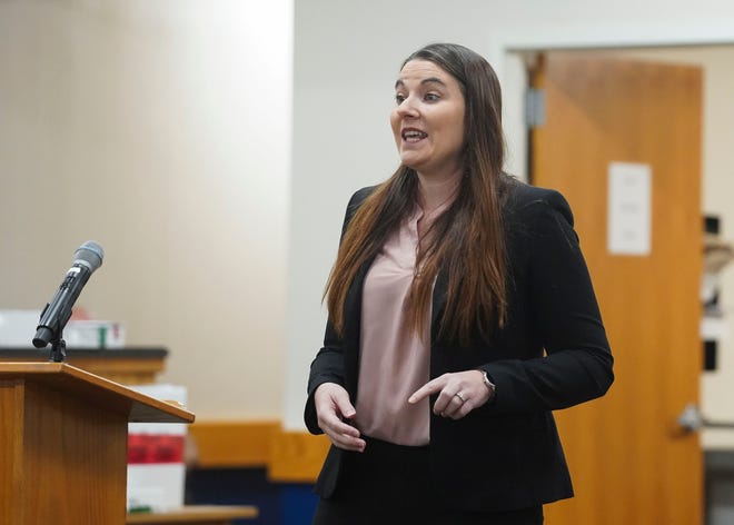 Defense Attorney Charlotte Grose gives an opening statement in the murder trial of Donald "Hondo" Williams III, 30, in Circuit Judge Sherwood Bauer's courtroom, Tuesday, Dec. 6, 2022, at the Martin County Courthouse in Stuart. Williams III is accused of fatally shooting his estranged girlfriend, Maribel Morales-Rosado, at her home in Indiantown on Tuesday, Aug. 11, 2020, as her six children watched. Williams III is charged with first-degree murder, two counts of aggravated assault with a deadly weapon, one count of burglary to a dwelling with an assault or battery while armed, discharge of a firearm causing death, and one count of possession of a firearm by a prohibited person.