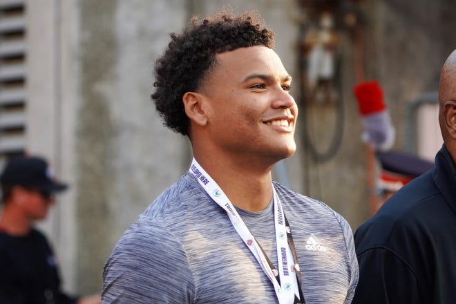 Berkeley Prep edge rusher Keon Keeley attends the Ohio State, Wisconsin game.