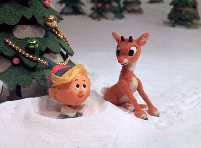 Rudolph, right, meets a new friend, Hermey the Dentist, in a scene from the animated classic "Rudolph the Red-Nosed Reindeer."