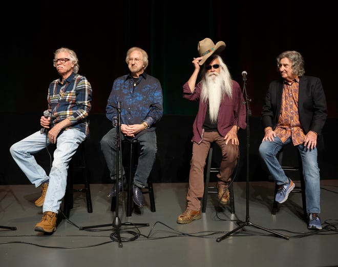 Joe Bonsall, Duane Allen, William Lee Golden and Richard Sterban of The Oak Ridge Boys are seen at The Grand Ole Opry on November 18, 2022, in Nashville, Tennessee. (Photo by Jason Kempin/Getty Images)