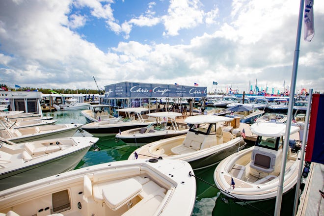 Chris Craft's On-water Display located on Pier 4 at the 2019 Progressive Insurance Miami International Boat Show presented by West Marine at Miami Marine Stadium Park & Basin
2019 Progressive Insurance Miami International Boat Show at Miami Marine Stadium Park & Basin in Miami, Fla. on opening day of the show, Feb. 14th, 2019. 
HANDOUT PHOTO