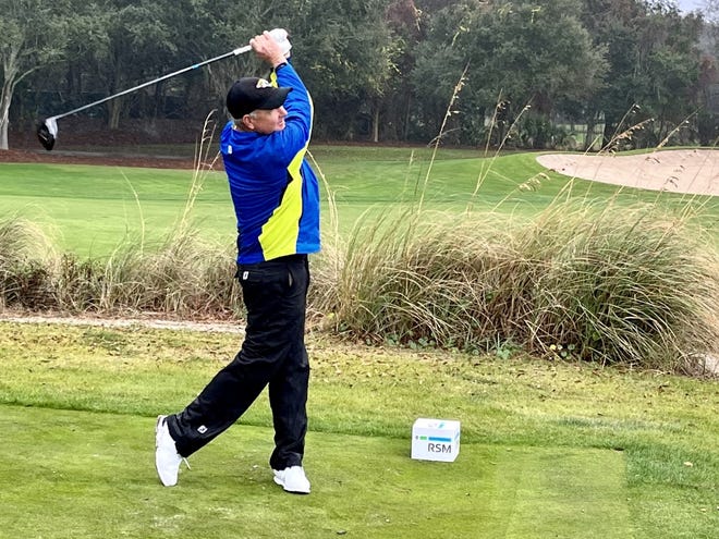 Former PGA Tour member Jeff Klauk hits his tee shot at the ninth hole of the Sea Island Club Seaside Course on Tuesday during the second round of the Henry Tuten Gator Bowl Pro-Am.