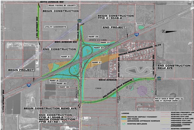 Creating on and off ramps for a new Interstate 95 interchange will require rerouting traffic to Oslo Road from 82nd and 86th avenues, according to the Florida Department of Transportation. This image depicts the project, expected to begin in 2023 and last three years.