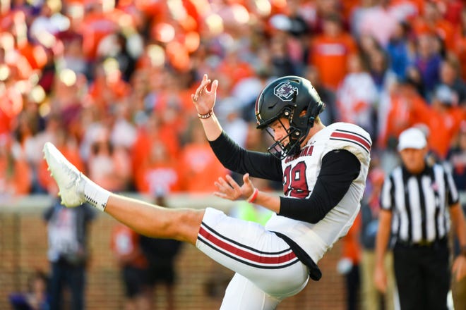 South Carolina punter Kai Kroeger is second in the nation in punting average at 46.83 yards per attempt.