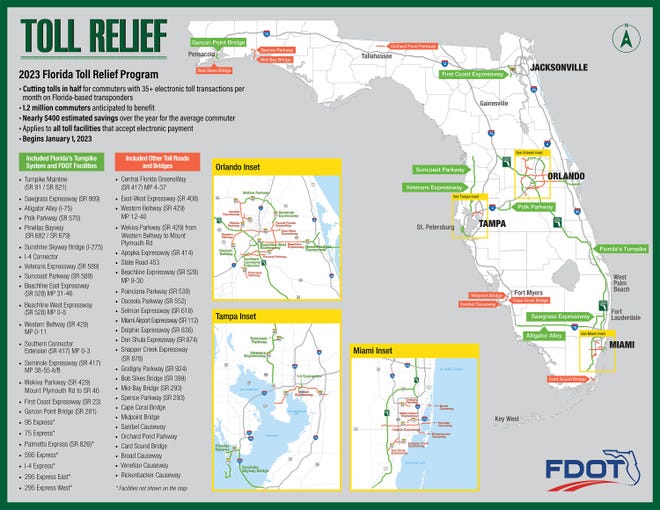 Florida toll roads affected by the 2023 Toll Relief program.