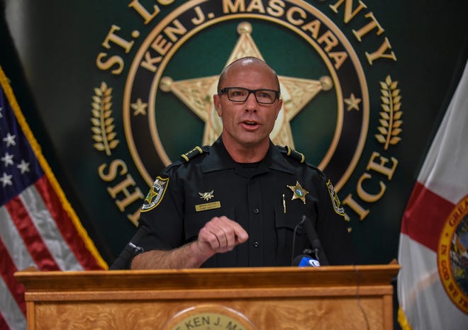 St. Lucie County Sheriff's Office Chief Deputy Brian Hester speaks during a press conference at the Sheriff's Office on Wednesday, Jan. 19, 2023, in Fort Pierce. Hester discussed the investigation into the MLK Day mass shooting that occurred last Monday at the event at Ilous Ellis Park in Fort Pierce. The Sheriff's Office is looking for Frederick Lamart Johnson Jr., felony warrant for violation of probation, a person of interest possibly involved in the shooting.