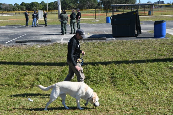 St. Lucie County Sheriff's Office investigators, along with ATF agents and K9 dogs, search Ilous Ellis Park  on 13th Street and Avenue O on Tuesday, Jan. 17, 2023, the day after a mass shooting on Martin Luther King Jr. Day at the park's parking lot in Fort Pierce. Eight victims were reportedly shot with several more injured as people ran for cover.