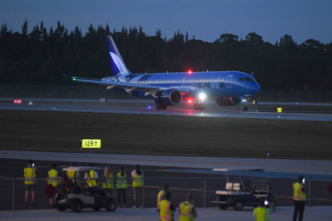 Passengers arrive at Vero Beach Regional Airport on Thursday, Feb. 2, 2023, from Hartford, Connecticut, on the first Breeze Airways flight to Vero Beach.