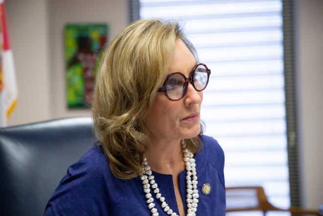 Rep. Allison Tant sits in on a virtual pre-committee meeting for the Agriculture & Natural Resources Appropriations Subcommittee she serves on in her office Wednesday, Feb. 10, 2021.