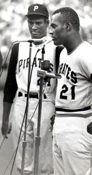Photographers saw double as Roberto Clemente spoke about the wax figure of himself that was created in 1970.