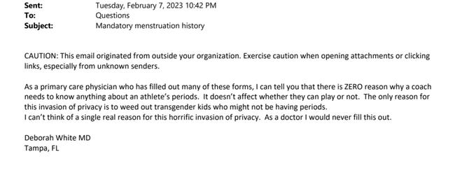 Physicians such as Dr. Deborah White told the FHSAA they would not be comfortable reporting patients' menstrual history to their schools. Before they were removed, the questions about menstruation were optional for more than 20 years on athlete physical evaluation forms.