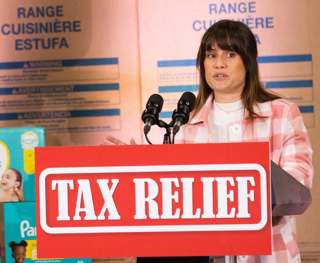 Brittney Morley speaks during Wednesday's press conference.