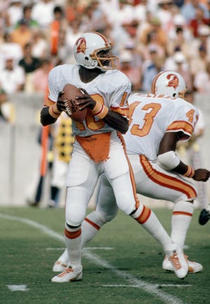 Sep 26, 1976, Tampa Bay, FL, USA; FILE PHOTO; Tampa Bay Buccaneers quarterback Parnell Dickinson (18) on the field against the Buffalo Bills at Tampa Stadium. Mandatory Credit: Manny Rubio-USA TODAY Sports