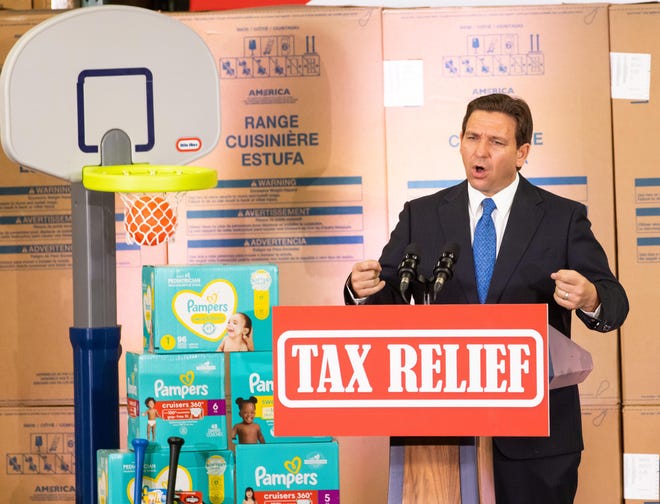 Gov. Ron DeSantis speaking at a press conference in Ocala on Wednesday.