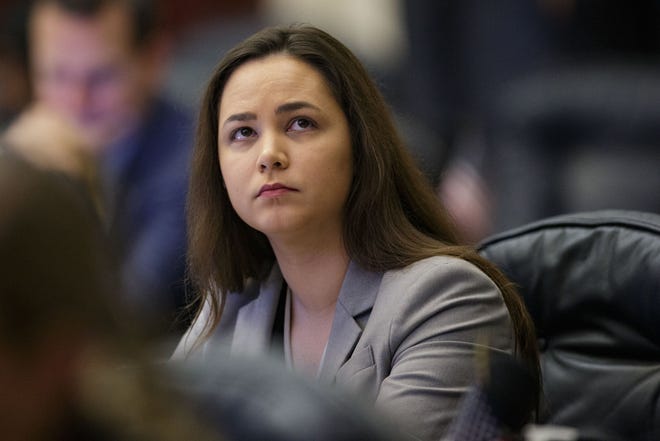 Rep. Kaylee Tuck, R-Lake Placid, listens to debate on a bill on the House floor Thursday, March 10, 2022.
