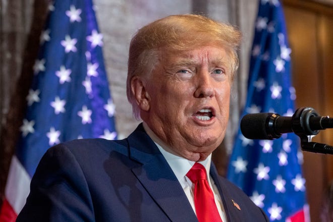 Former President Donald Trump speaks at a campaign event at the South Carolina Statehouse on Jan. 28 in Columbia, South Carolina.