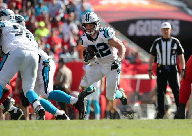 Christian McCaffrey as a member of the Carolina Panthers in 2018.