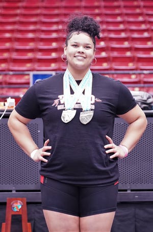 Vero Beach senior Arianna Keyes won both the Olympic lifts and traditional lifts in the 3A unlimited division at the FHSAA Girls Weightlifting Championships that took place on Saturday, Feb. 18, 2023 at the RP Funding Center in Lakeland.