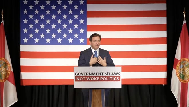 Gov. Ron DeSantis speaks at Florida SouthWestern State College’s Collier County campus on Monday, Feb. 13, 2023.