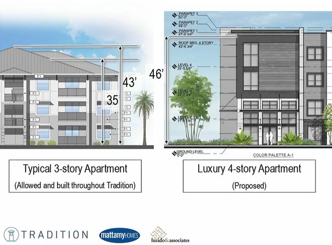 Mattamy Homes wants to change the development regulations for Tradition. But one particular revision that calls for increasing the height of two apartment buildings from 35 feet to 55 feet has left many residents disgruntled.