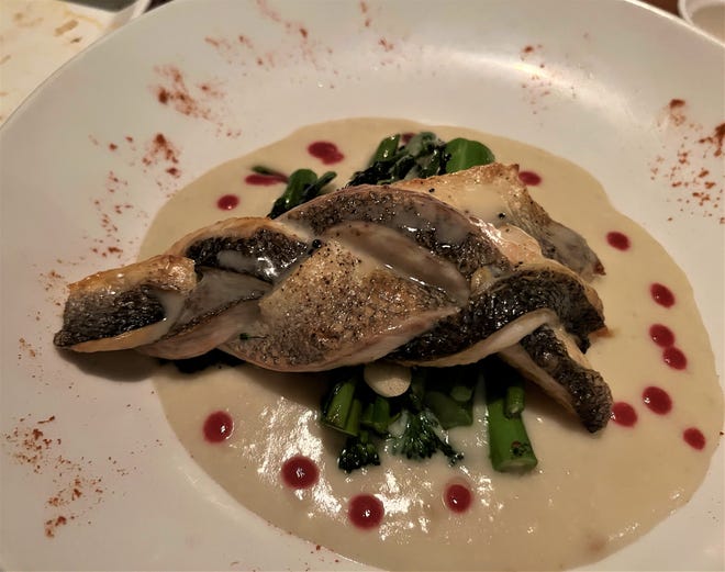 The Branzino was braided sea bass filets served on a pool of potato cream. The fish was tender and flavorful with a toothsome crust.