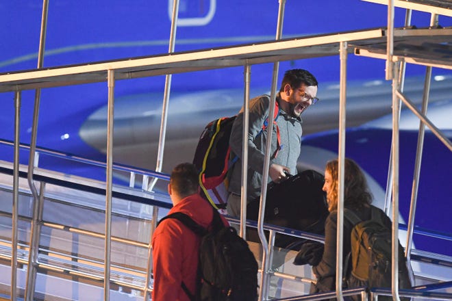 Passengers arrive at Vero Beach Regional Airport on Thursday, Feb. 2, 2023, from Hartford, Connecticut, on the first Breeze Airways flight to Vero Beach.