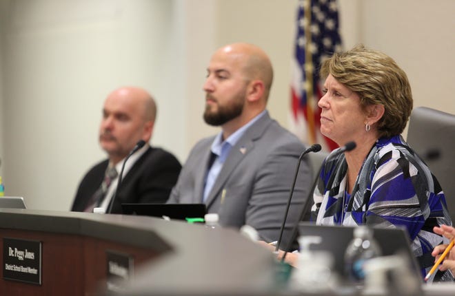 Indian River School Board member Peggy Jones listens to public comment during a school board meeting on Monday, Feb. 27, 2023, in Vero Beach.