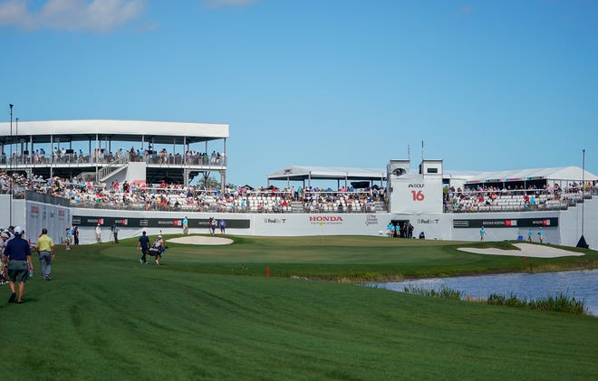 The stands on the 16th green during final round action of The Honda Classic at the PGA National Resort in Palm Beach Gardens, Fla., on Sunday, Feb. 27, 2022.