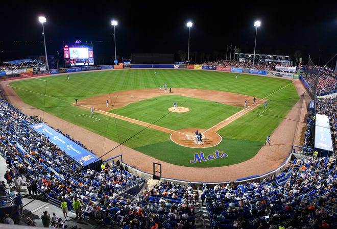 New York Mets fans packed Clover Park stadium for the spring training season home opener against the Miami Marlins on Saturday, Feb. 25, 2023, in Port St. Lucie. The Mets played split squad games Saturday. The other half of the team played the Houston Astros in West Palm Beach.