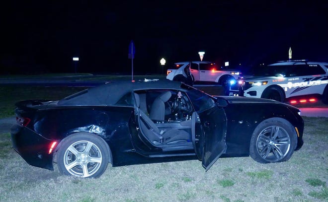 Port St. Lucie police said this Chevrolet Camaro crashed after fleeing investigators during a "street takeover" event beginning late March 4, 2023. The driver, a 15-year-old boy from Hollywood, was arrested.