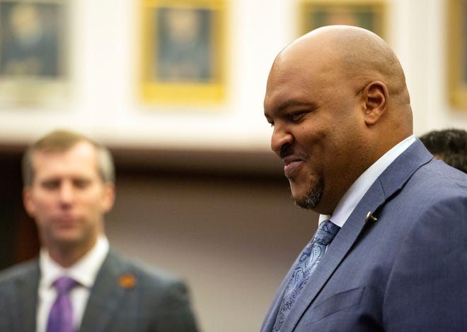 Florida District 3 Senator Corey Simon takes the oath of office in the Florida Senate on Tuesday, Nov. 22, 2022 in Tallahassee, Fla.