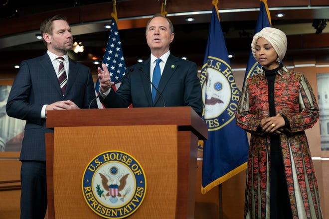 Rep. Adam Schiff, D-Calif., speaks during a news conference on Jan. 25, 2023. Schiff filed an amendment to the federal parental rights bill last week that would stop schools from collecting information about students' menstrual periods. It builds on a bill introduced by Schiff and Omar in February that would do the same.