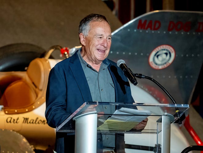 Johnny Morris, founder and CEO of Bass Pro Shops, speaking earlier this week at the Motorsports Hall of Fame of America.