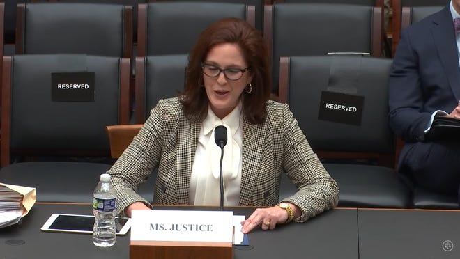 Moms for Liberty co-founder Tiffany Justice testifies Thursday, March 23, 2023, before the Constitution and Limited Government Subcommittee of the House Judiciary Committee in Washington, D.C.