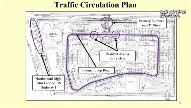 Traffic and site plans for Arbours at Vero Beach, an 84-unit apartment complex approved by the county along U.S. 1 and 63rd Street.