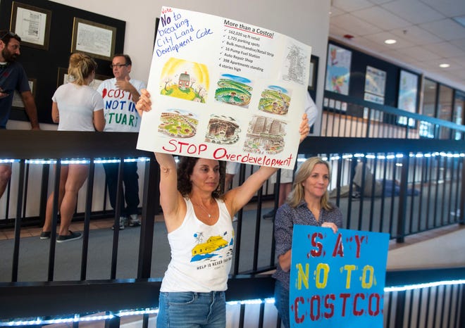 Locals, both for and against a proposed Costco wholesale store with an 18-pump gas station, speak out during a Local Planning Agency meeting Thursday, April 29, 2021, at City Hall in Stuart. The project, located between South Kanner Highway and Southeast Willoughby Boulevard, also includes a 398-unit apartment complex and retail and restaurant space. Following the discussion, the project will come to the City Commission no sooner than May 24.