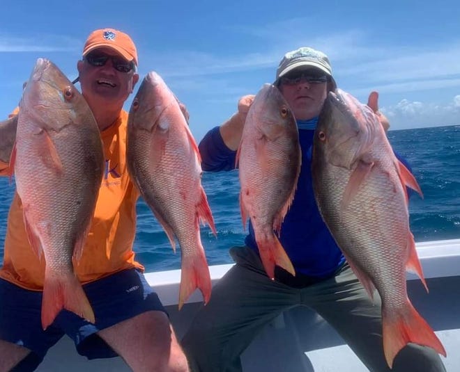 Four nice mutton snapper caught March 26, 2023 aboard Savage Pursuit fishing charters of Fort Pierce with Capt. Brian Godwin.