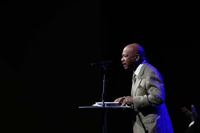 Willie Gary speaks during the funeral for David L. Anderson, a life-long resident of Martin County and the namesake of Martin County middle school on Saturday, Jan. 15, 2022, at Christ Fellowship Church in Martin County. Anderson was the first Black member of the Martin County School Board and earned the title of the longest serving school board member in the state of Florida with 32 years.