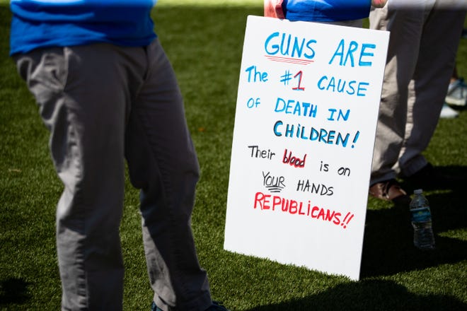 Dozens gathered outside the Florida Capitol for the March for Our Lives Rally as the crowd demanded stricter gun control laws Thursday, March 23, 2023.