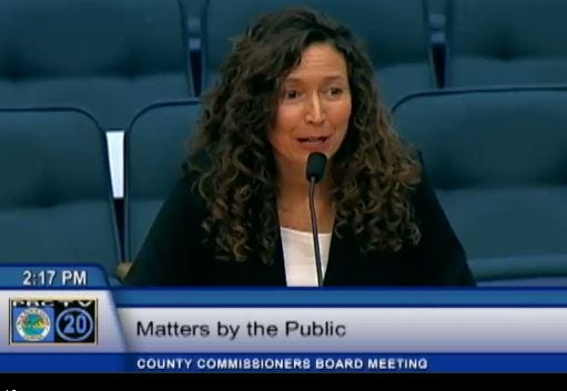 Julie Hamilton, one of two local therapists who sued Palm Beach County and Boca Raton for banning conversion therapy, spoke at the Palm Beach County Commission's July 12, 2016, meeting to oppose the proposed ban. (Palm Beach County video)